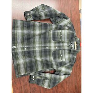 NWT Free Country Men’s Flannel Workwear Lined Shirt- Duffle Olive Plaid Size Med